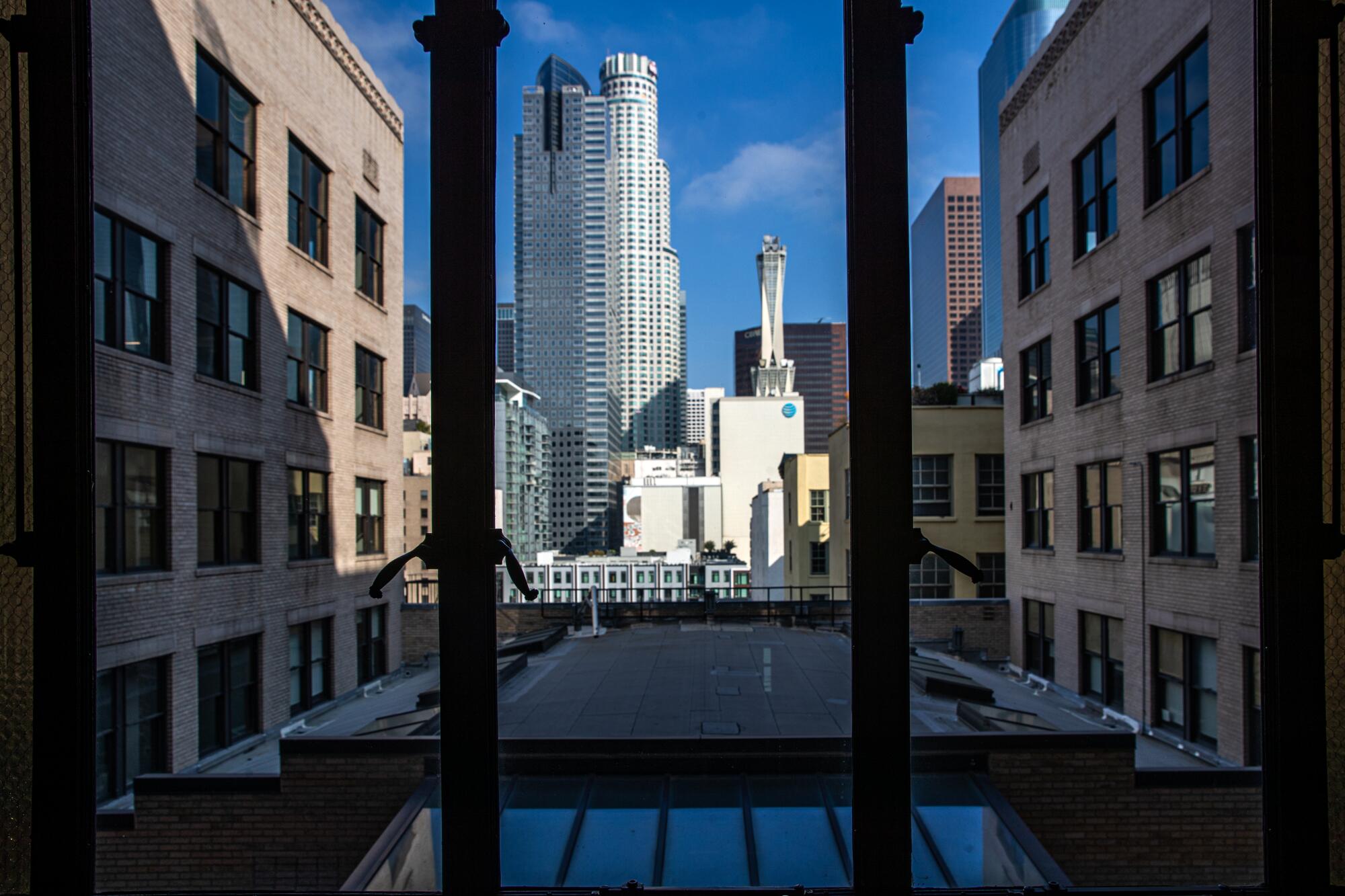 A view of the downtown skyline from the historic Trust Building.