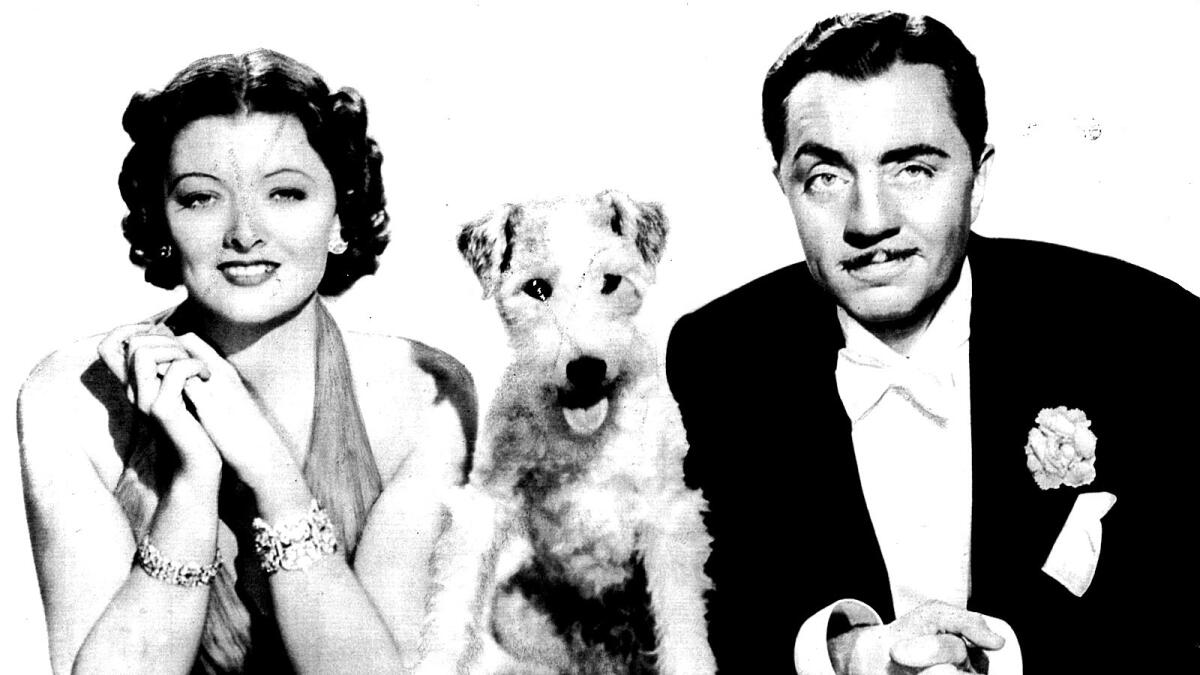 "The Thin Man" stars, from left: Myrna Loy, Asta the dog and William Powell.
