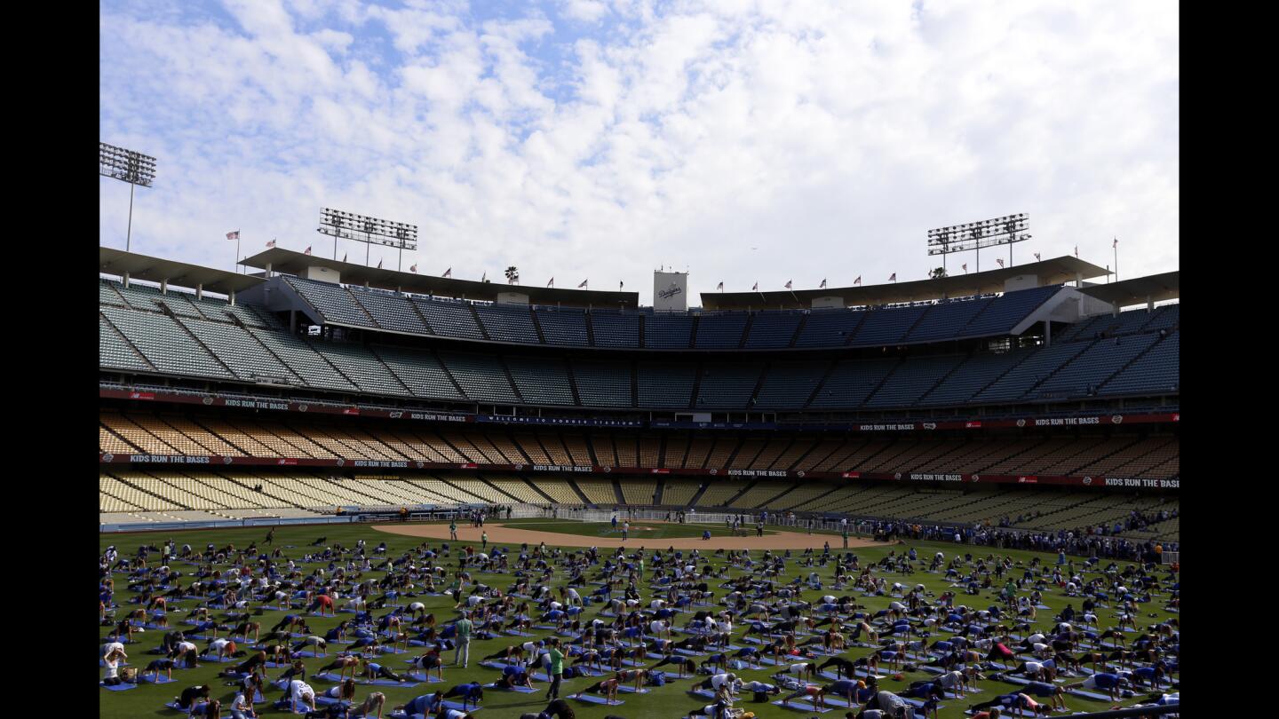 Yoga class at Dodger Stadium