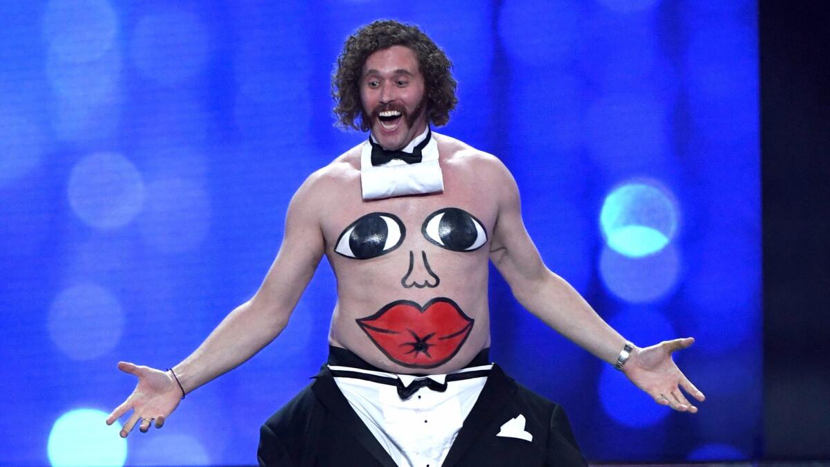 Host T.J. Miller performs onstage during the the 22nd Annual Critics Choice Awards.
