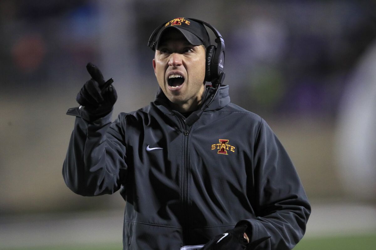 Iowa State coach Matt Campbell calls a timeout