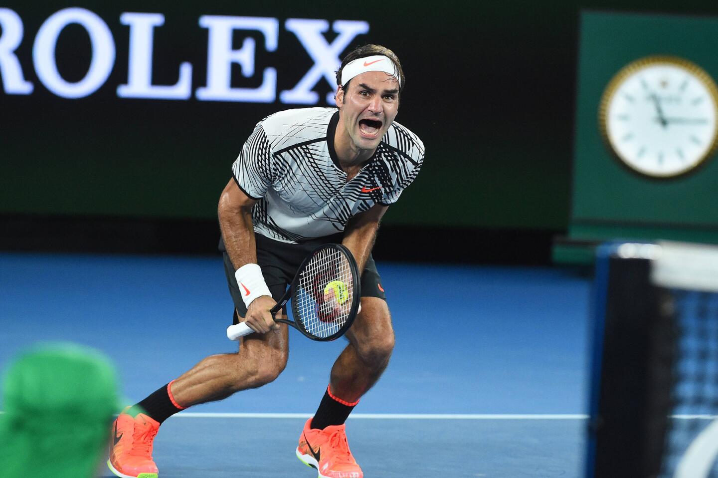 Roger Federer wins his 18th grand slam singles title against Rafael Nadal on Sunday, Jan. 29, 2017 at the 2017 Australian Open at Melbourne Park in Melbourne, Australia. (Corinne Dubreuil/Abaca Press/TNS) ** OUTS - ELSENT, FPG, TCN - OUTS **
