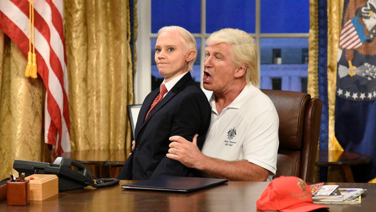 Kate McKinnon as Attorney General Jeff Sessions, left, and Alec Baldwin as President Donald Trump on "Saturday Night Live."