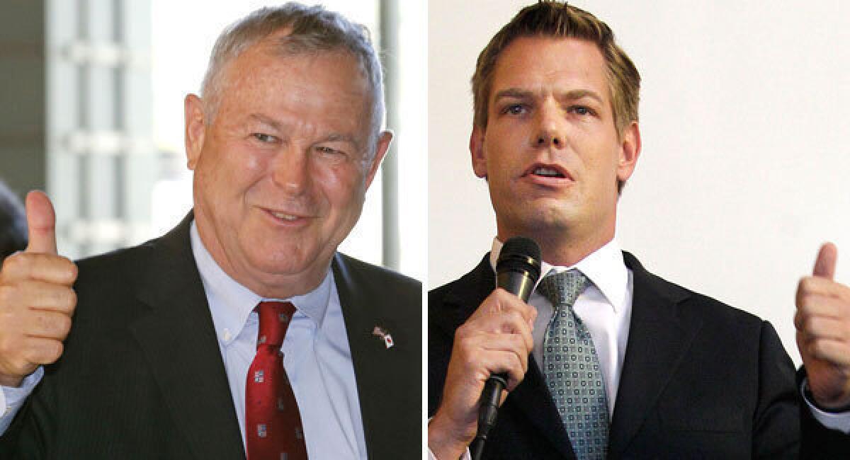 Reps. Dana Rohrabacher, left, and Eric Swalwell hold opposite views on the healthcare law.