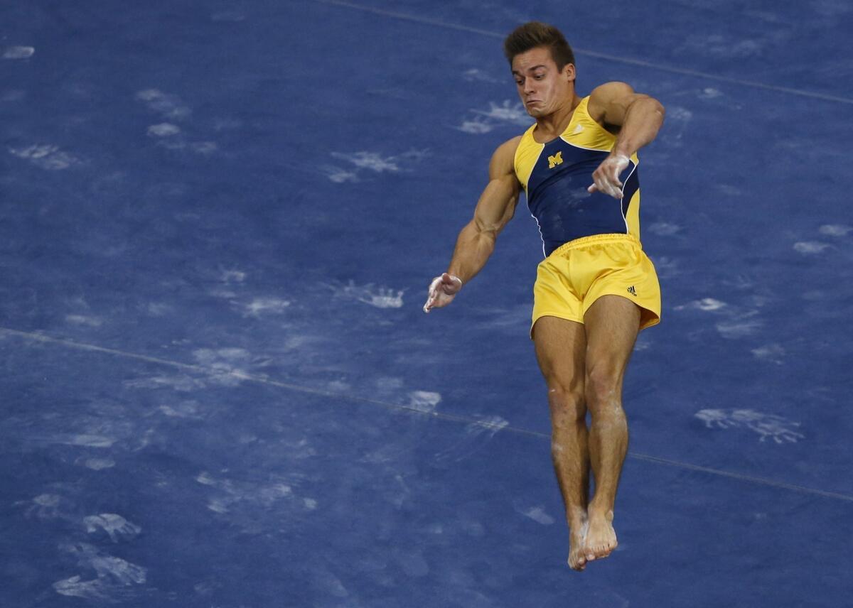 Sam Mikulak competes at the U.S. men's national gymnastics championships in Hartford, Conn., in August.