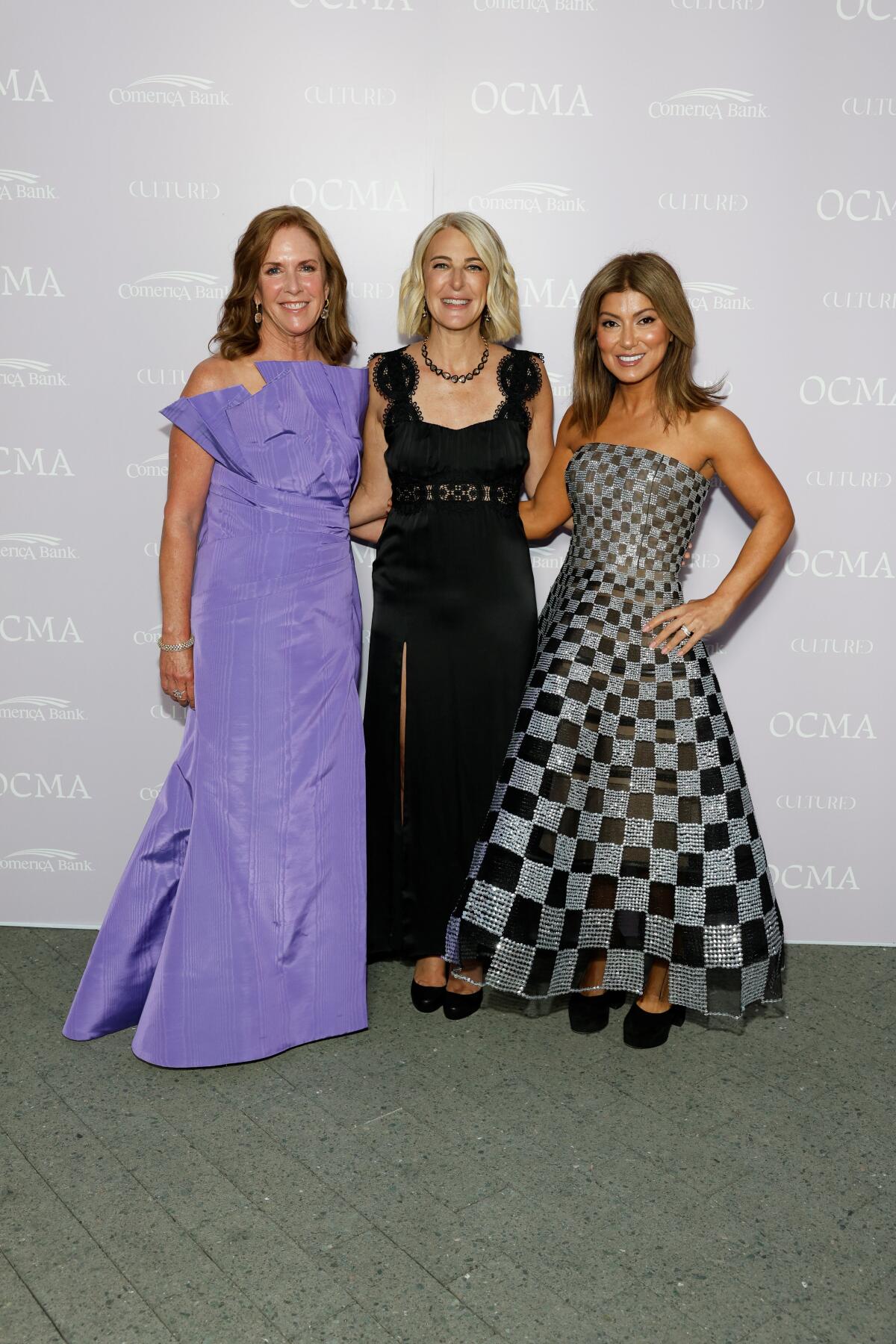 OCMA CEO Heidi Zuckerman, center, with Art Sense co-chairs Alexandra Airth, left, and Reesa Emadi. 