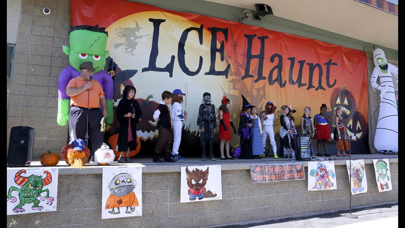 California senator Anthony Portantino, left, was the master of ceremonies for the annual La CaÃ±ada Elementary School Halloween Haunt, at the school in La CaÃ±ada Flintridge on Saturday, Oct. 28, 2017.