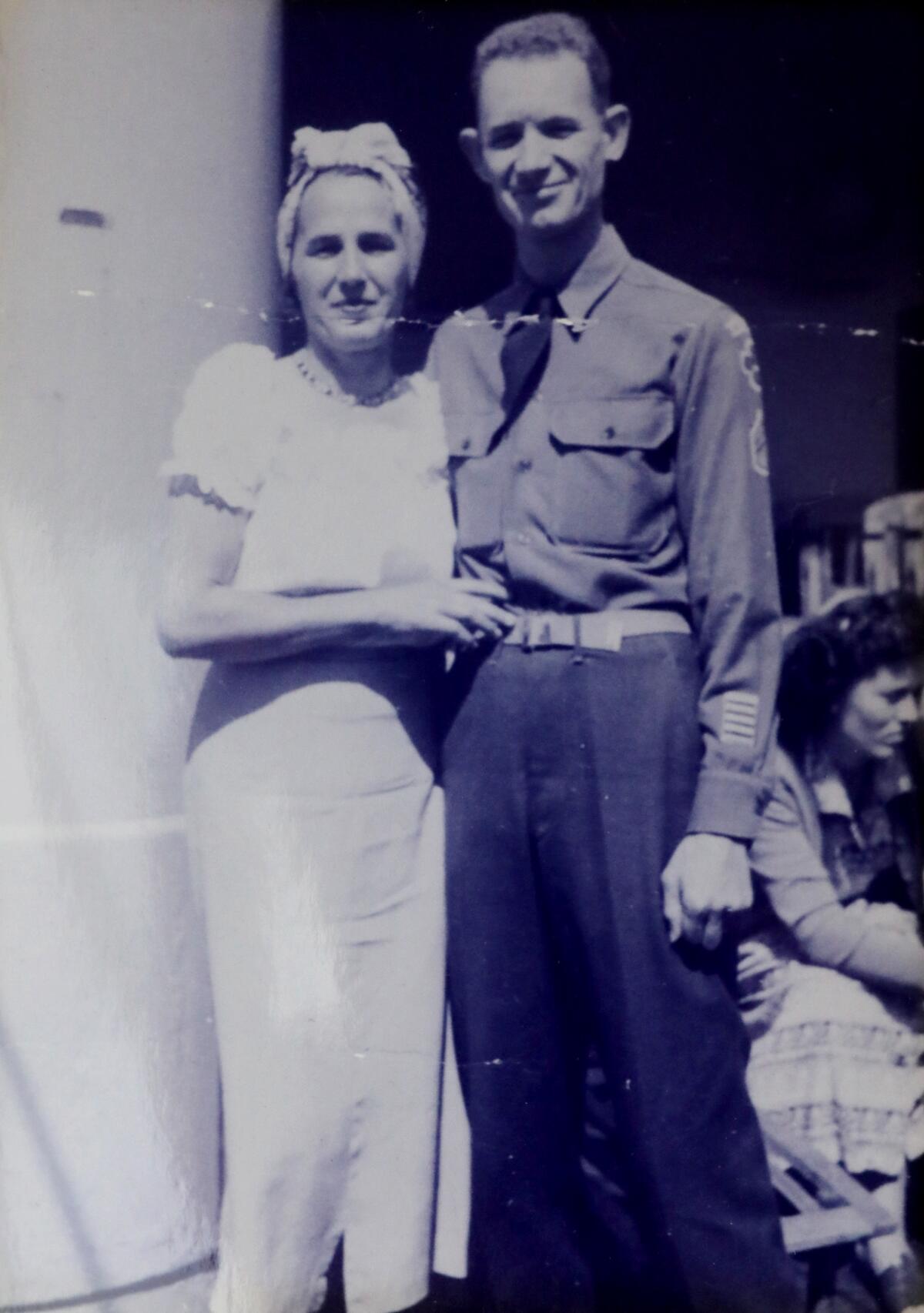 A photo of Paul Hult, right, with his wife, Zora Hult, taken aboard a ship around 1950.