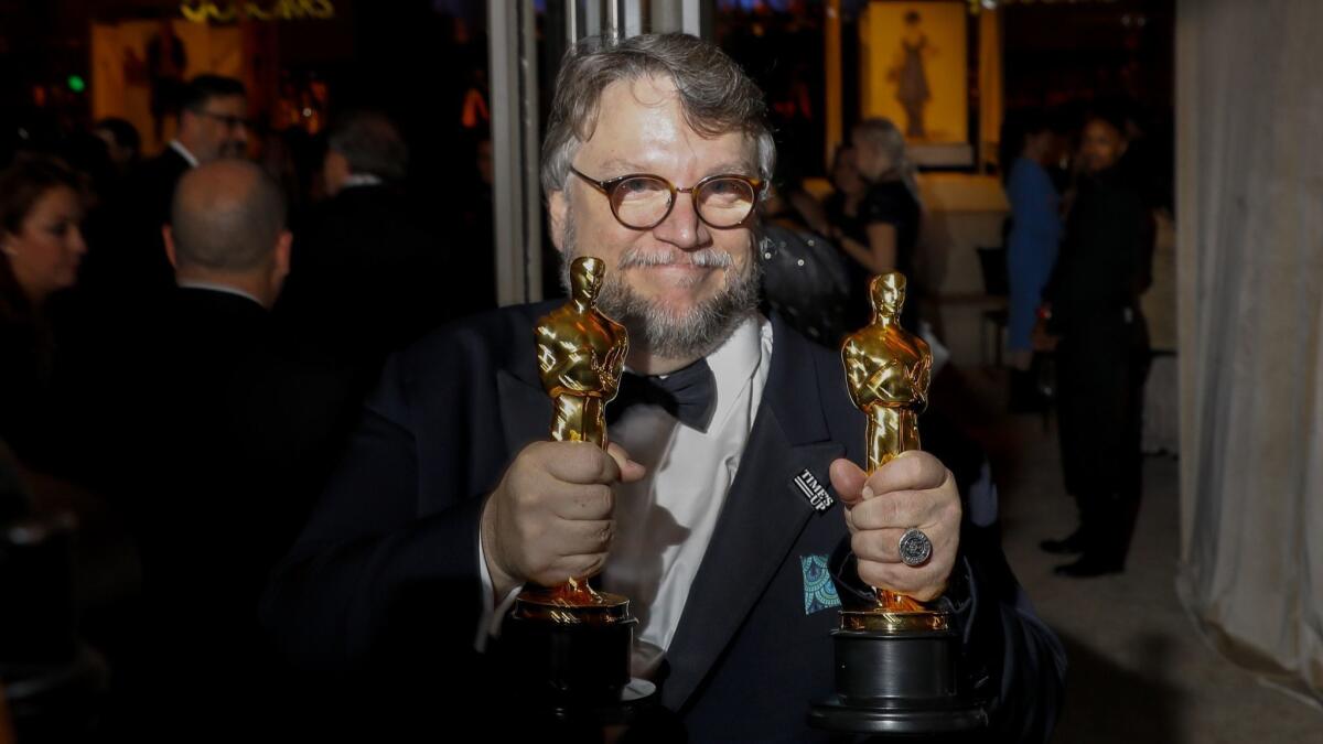 "The Shape of Water" director Guillermo del Toro with his Oscars for Best Picture and Best Director, at the Governor's Ball of the 90th Academy Awards, held in the Ray Dolby Ballroom, following the Oscar's ceremony, in Hollywood, CA, March 04, 2018.