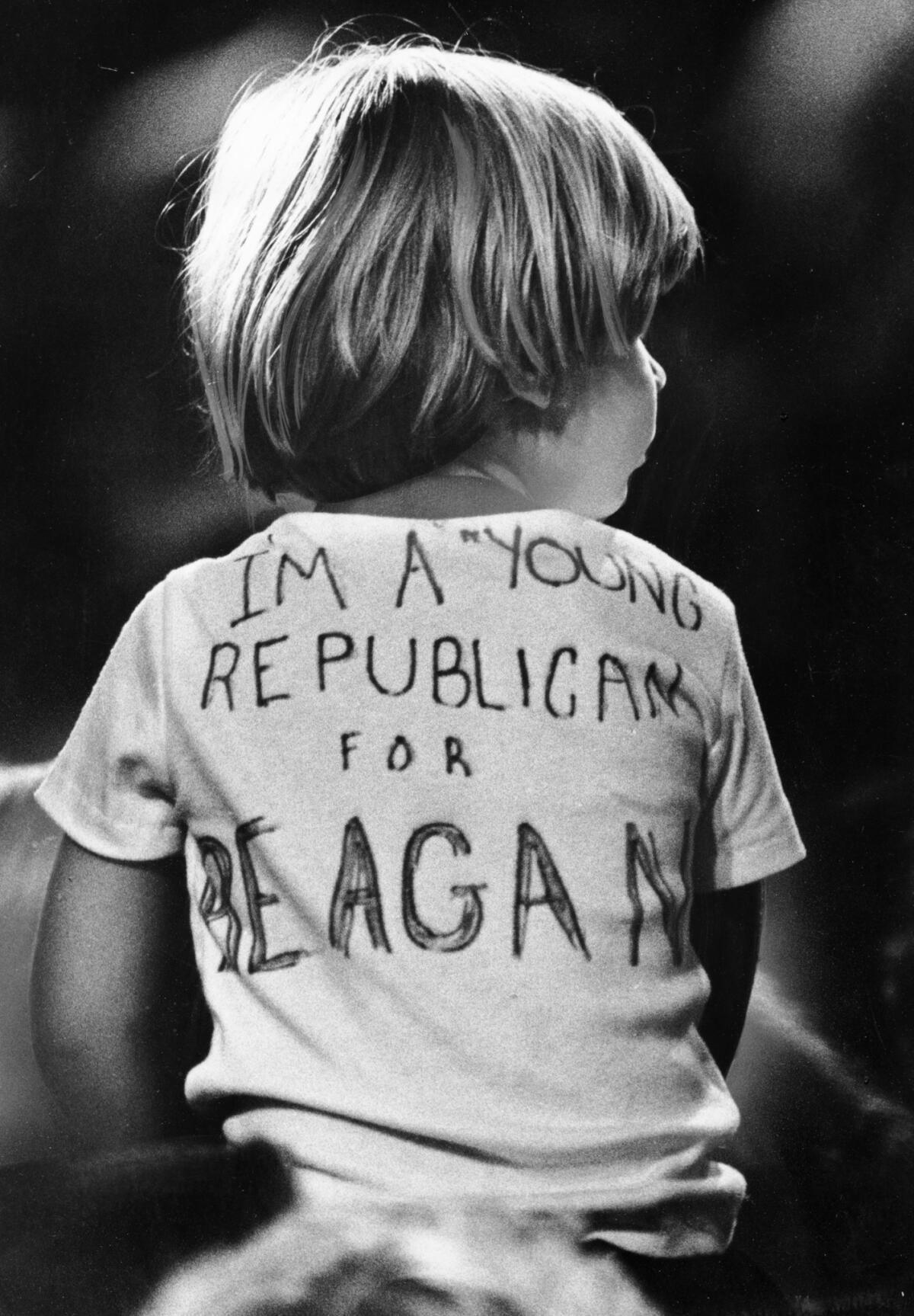 Nov. 4, 1980: A young Republican at the election night party for Ronald Reagan at the Century Plaza Hotel.