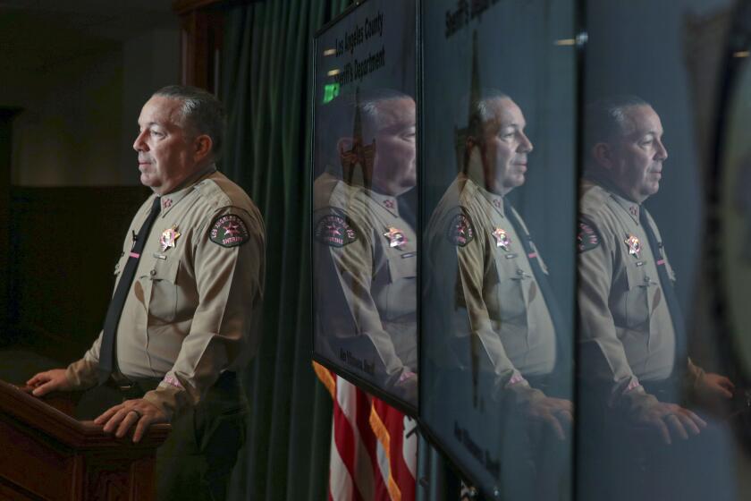 Los Angeles, CA - October 05: Sheriff Alex Villanueva addresses a news conference to discuss the sheriff's department budget and ``set the record straight on several items.'' at Hall of Justice on Wednesday, Oct. 5, 2022 in Los Angeles, CA. (Irfan Khan / Los Angeles Times)