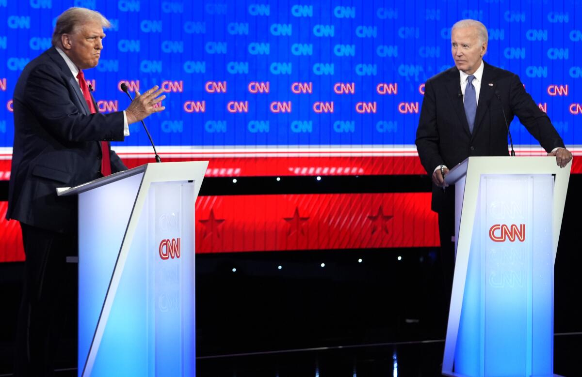 Former President Trump, left, and President Biden during last month's debate televised from Atlanta.