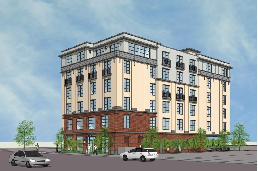 A preliminary, conceptual drawing of a proposed homeless housing project on Topanga Canyon Boulevard in Chatsworth.