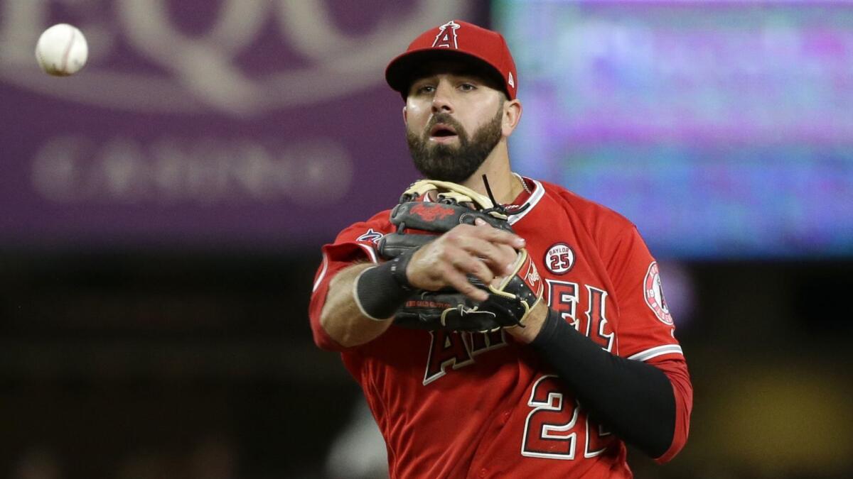 Kaleb Cowart throws during a game between the Angels and Seattle Mariners in August 2017.