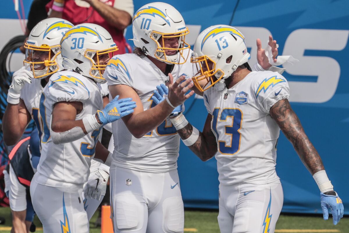 Chargers players celebrate