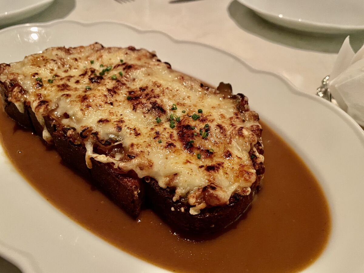 The French onion soup toast from Camphor in the DTLA Arts District.