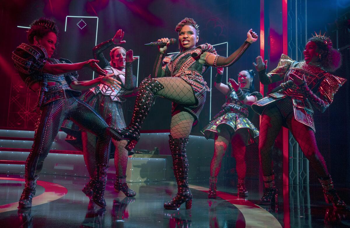 Brittney Mack portrays Anna of Cleves, center, during a performance of the musical "Six," at Broadway’s 