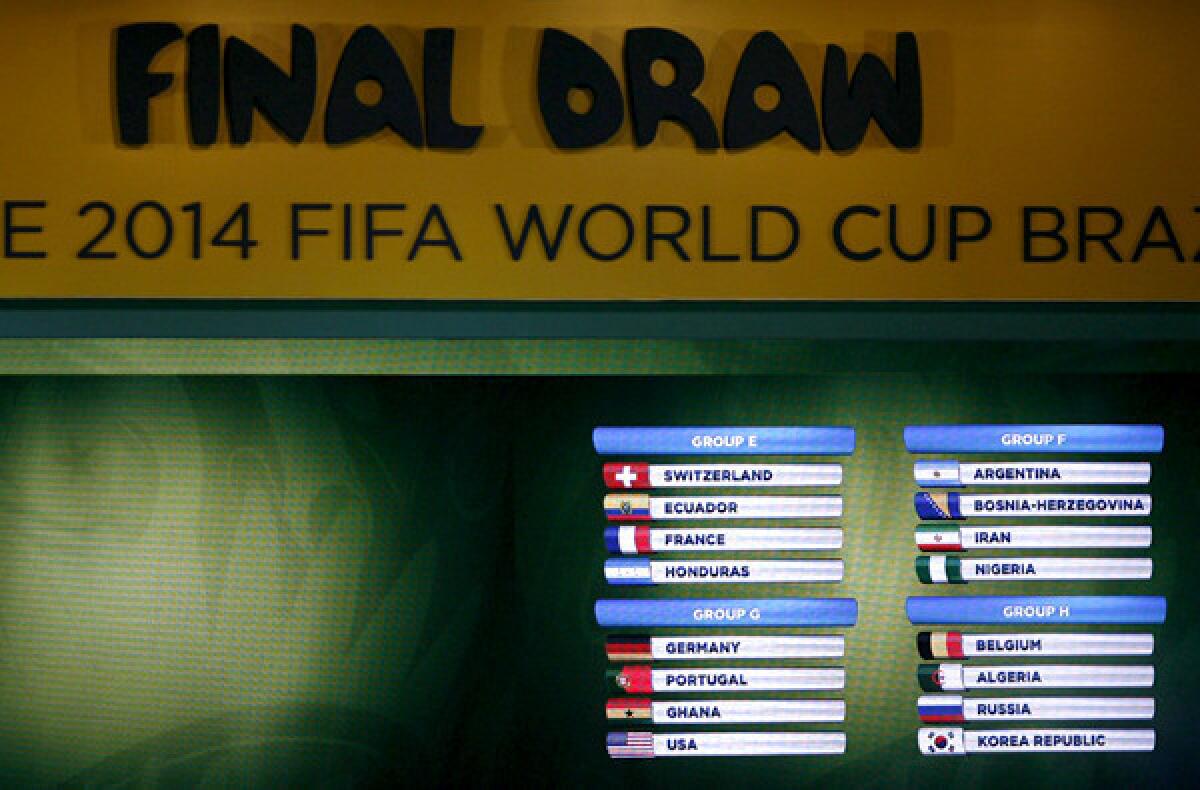 A look at Groups E, F, G and H during the final draw for the 2014 World Cup on Friday in Brazil.