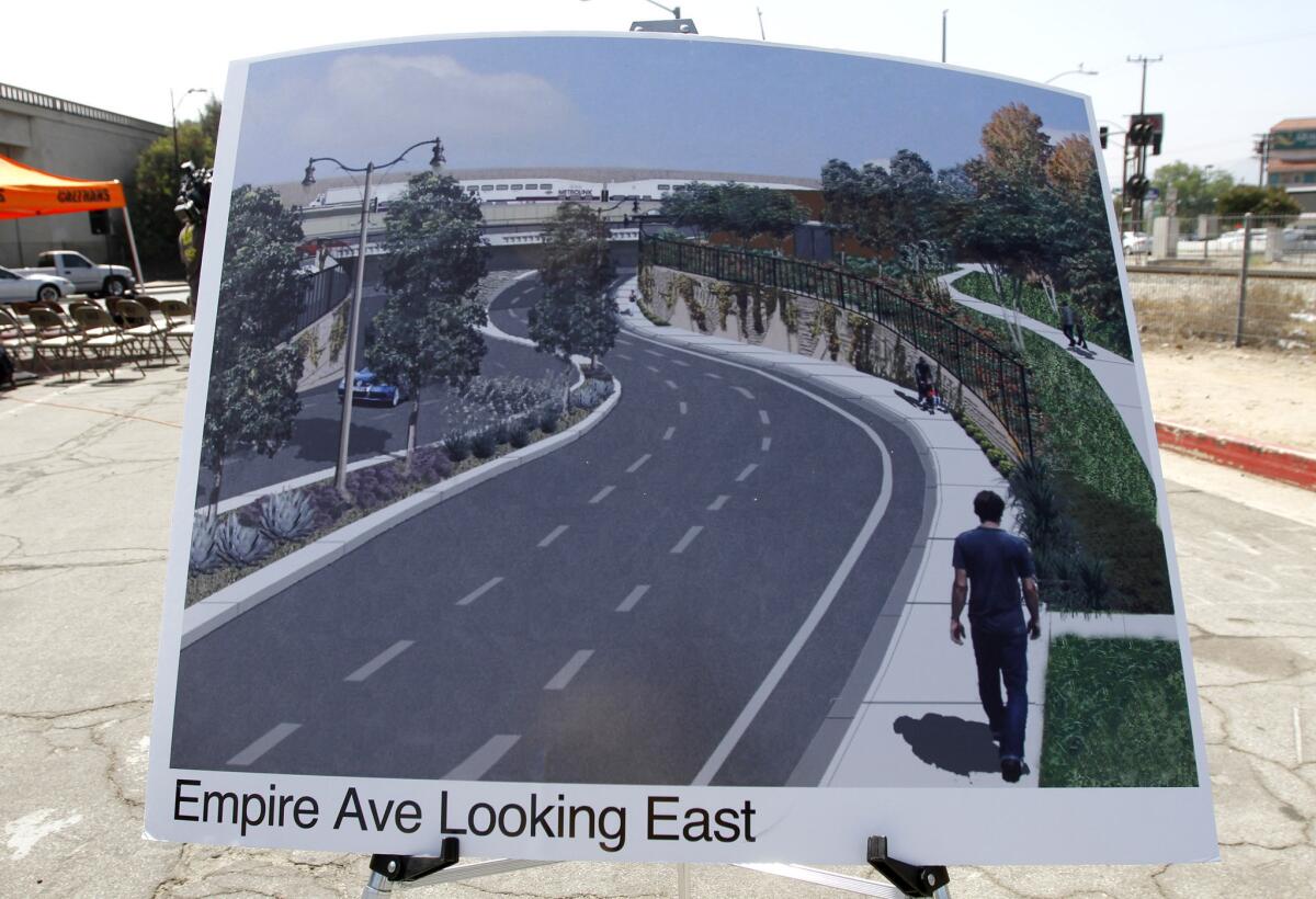 A rendition of what Empire Ave. will look like looking east was displayed during a groundbreaking ceremony for the I-5/Empire Project at the corner of Buena Vista and San Fernando Rd. in Burbank on Wednesday, May 28, 2014.