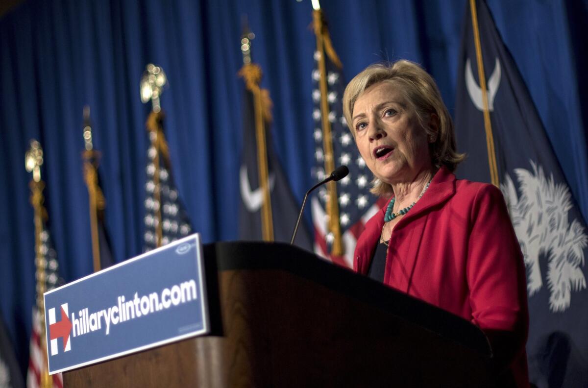 Democratic presidential hopeful Hillary Rodham Clinton speaks July 22 at a campaign event in Columbia, S.C.