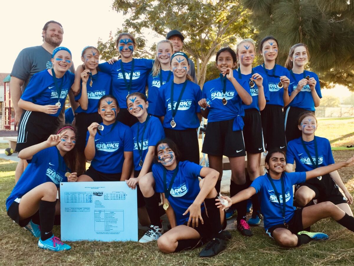 Top row: Coach Joe Hassell, Coach Michael Whittle; Middle row: Harper Kelley, Cora Kuo, Renee Hassell, Sonia Whittle, Sanjana Ruddarraju, Erin Fink, Brianna Petty, Kayla Molkner; Front row: Erin Sicari, Zoe Huang, Emma Wojtkowski, Michaelah Leiby, Aanika Tipirneni, Emma Wells