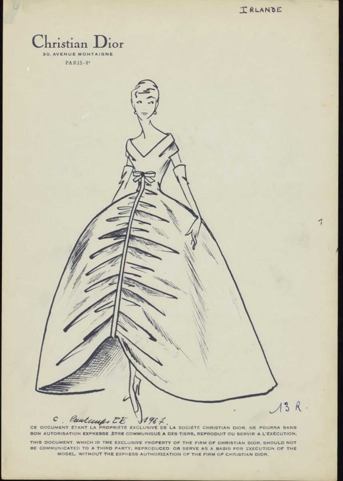 A sketch of a mid-century Dior design.