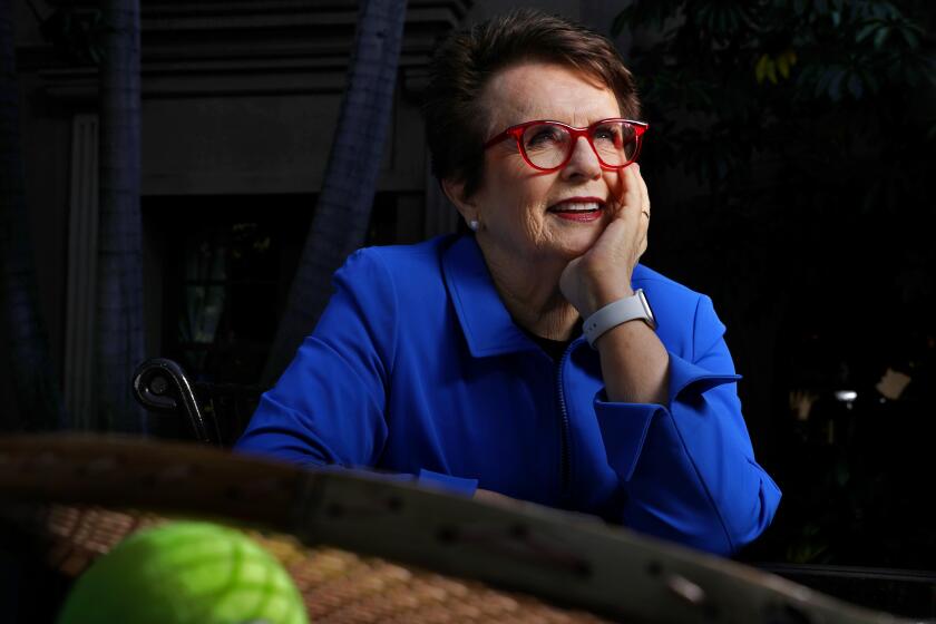 PASADENA-CA-OCTOBER 3, 2019: Billie Jean King is photographed at The Langham Huntington hotel in Pasadena on October 3, 2019. (Christina House / Los Angeles Times)
