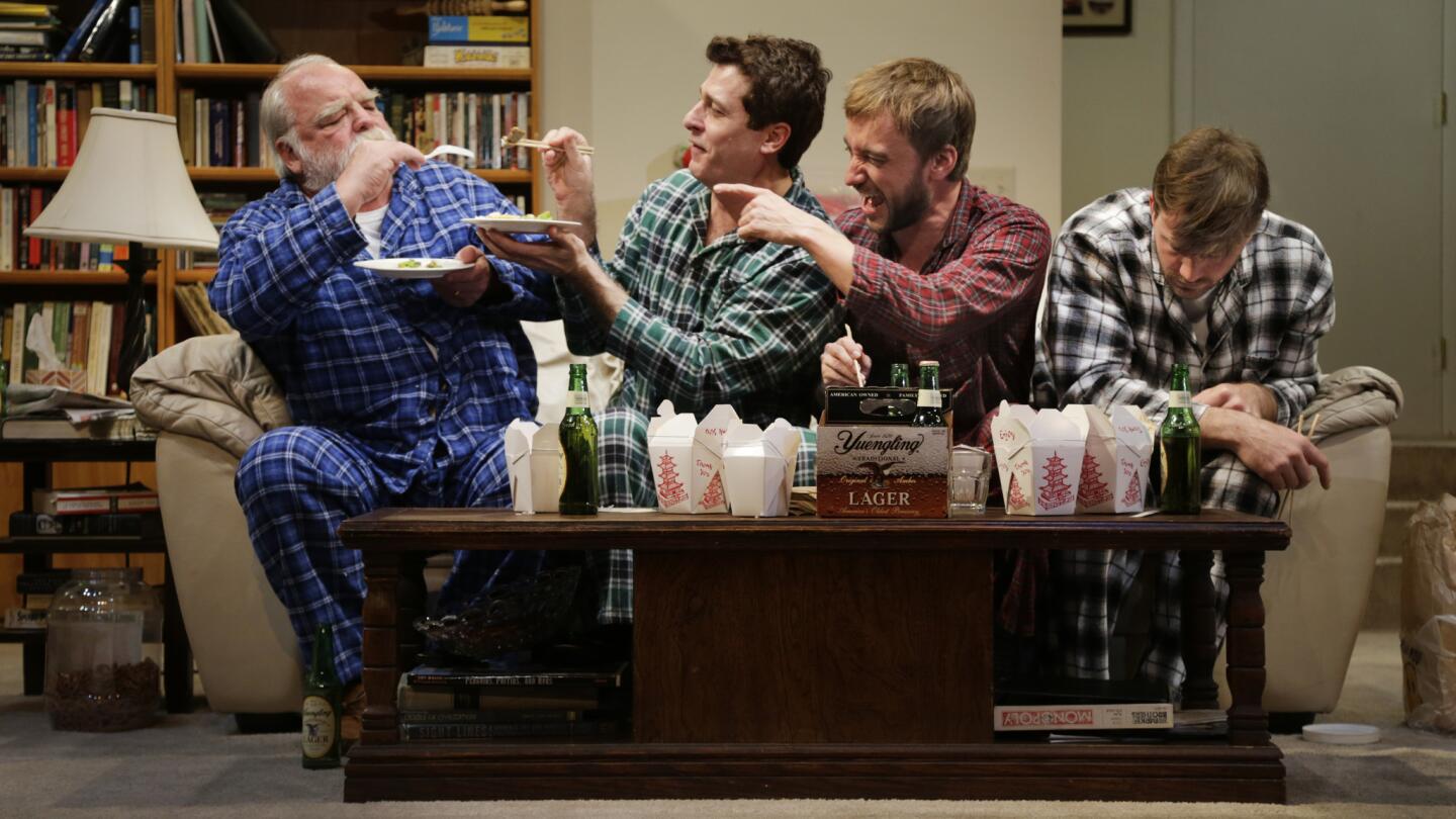 Ed (Richard Riehle), from left, Jake (Gary Wilmes), Drew (Frank Boyd) and Matt (Brian Slaten) in “Straight White Men,” a family drama by Young Jean Lee that's at the Kirk Douglas Theatre.