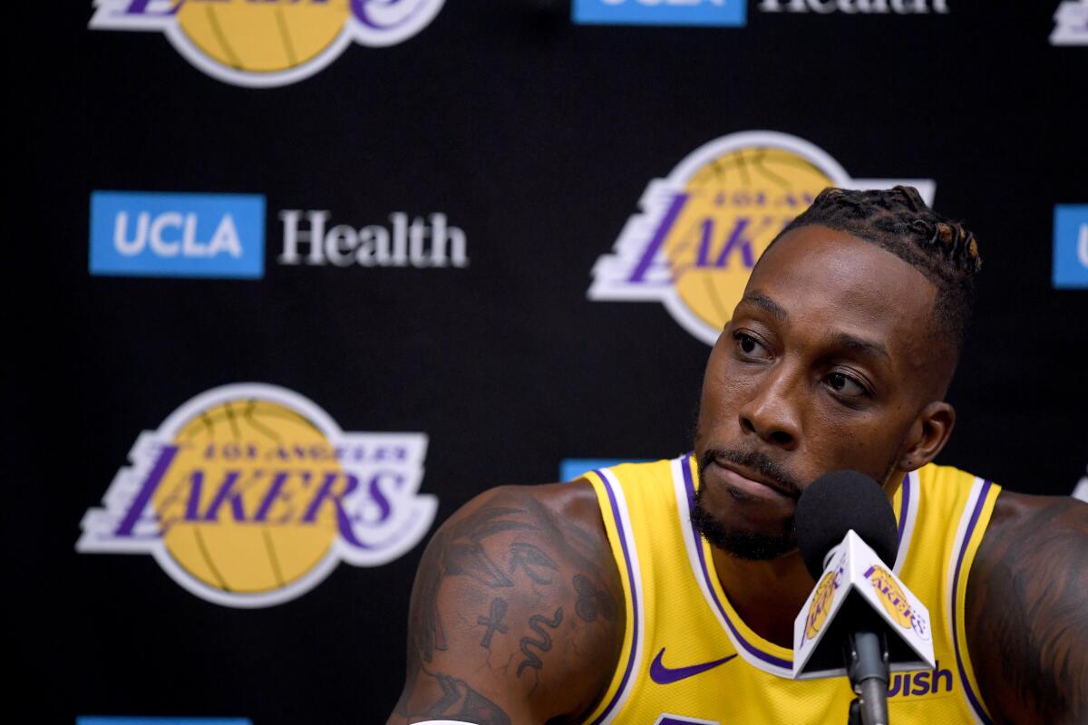Lakers center Dwight Howard speaks to reporters during the team's media day on Friday.