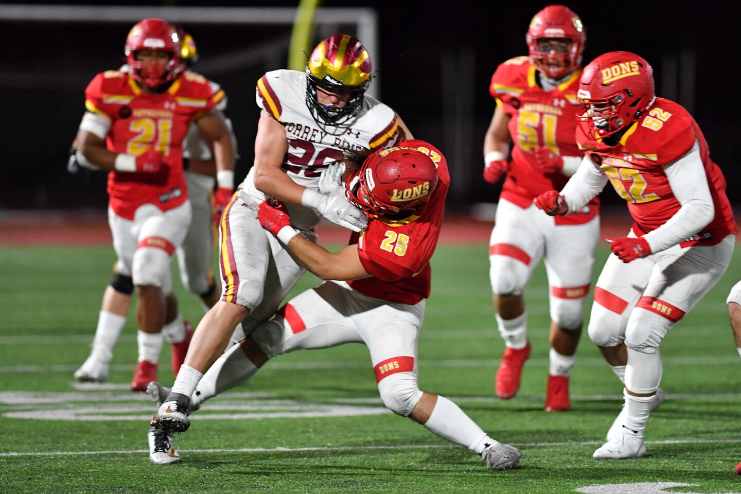 Torrey Pines linebacker Marco Notarainni played both ways, finishing with eight carries for 36 yards and three receptions for 26 yards on offense.