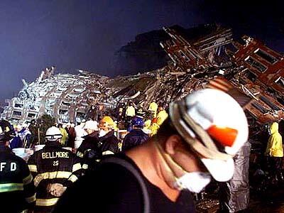 A rescue worker at the site of the World Trade Center.