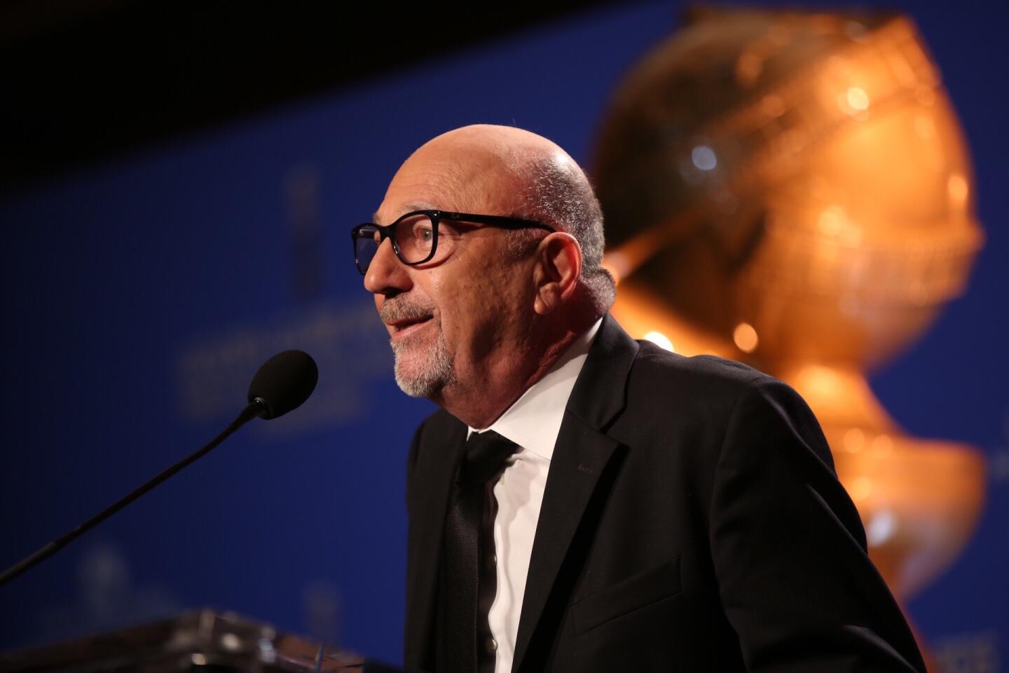 Hollywood Foreign Press Association President Lorenzo Soria introduces the actors who will announce the 73rd Golden Globe Awards nominations in Beverly Hills.