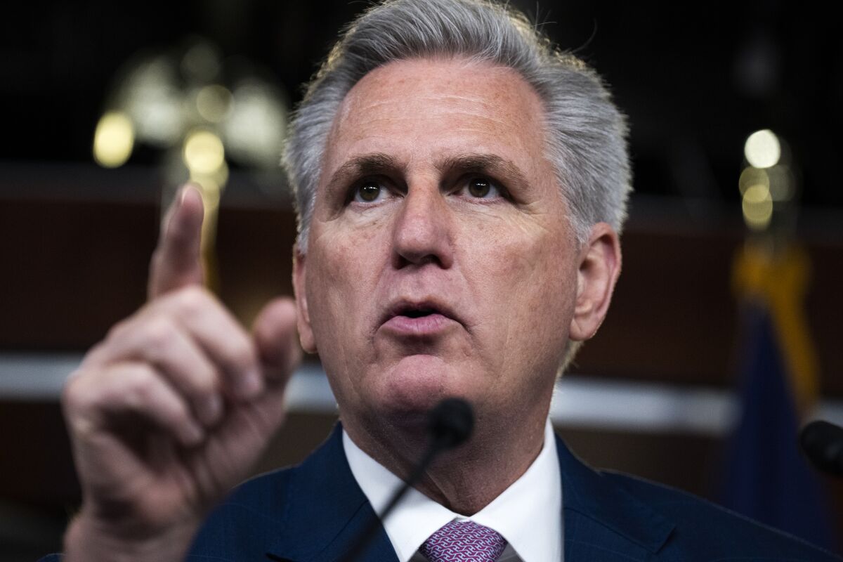 Kevin McCarthy speaks into a microphone