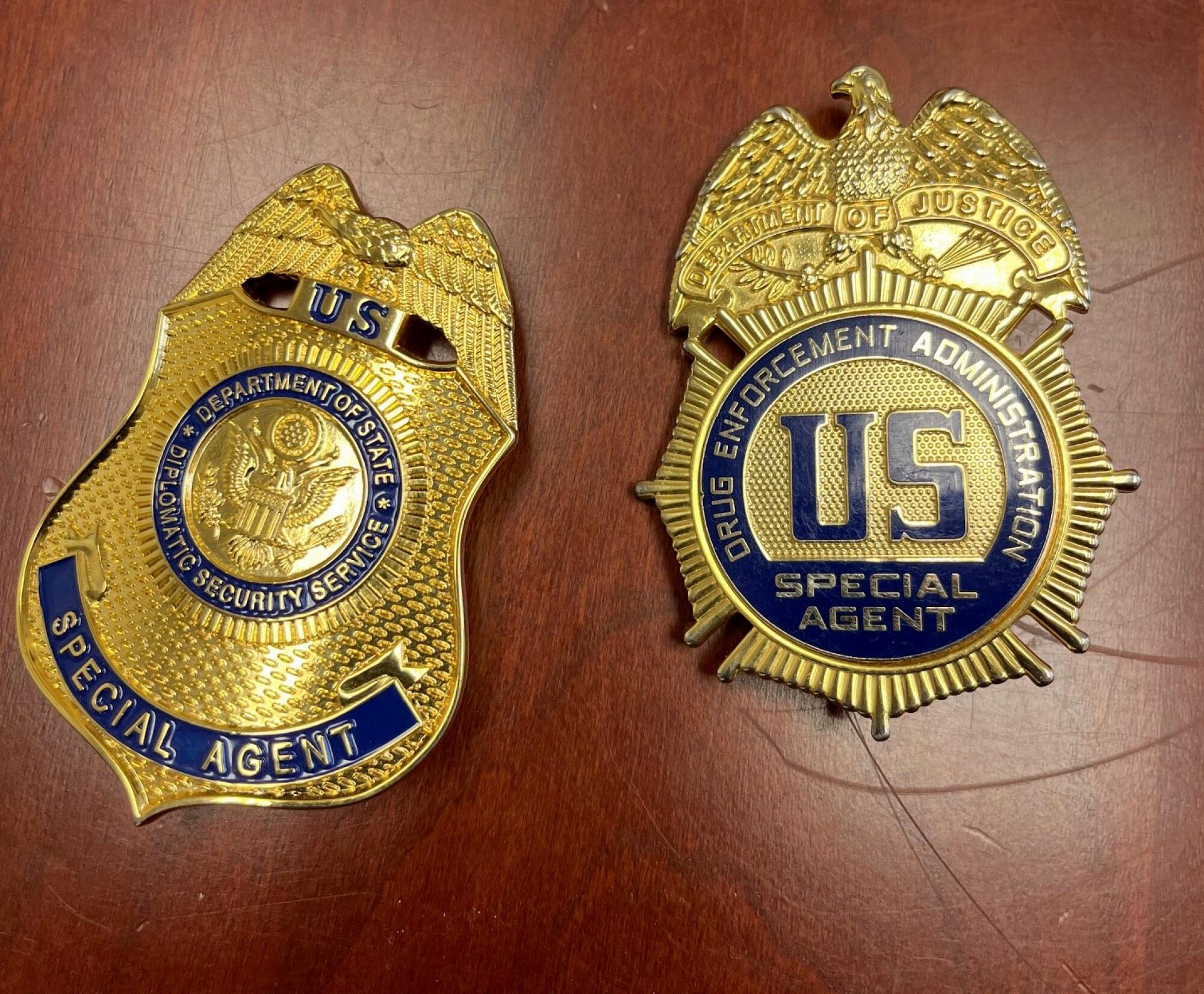 A pair of fake badges.