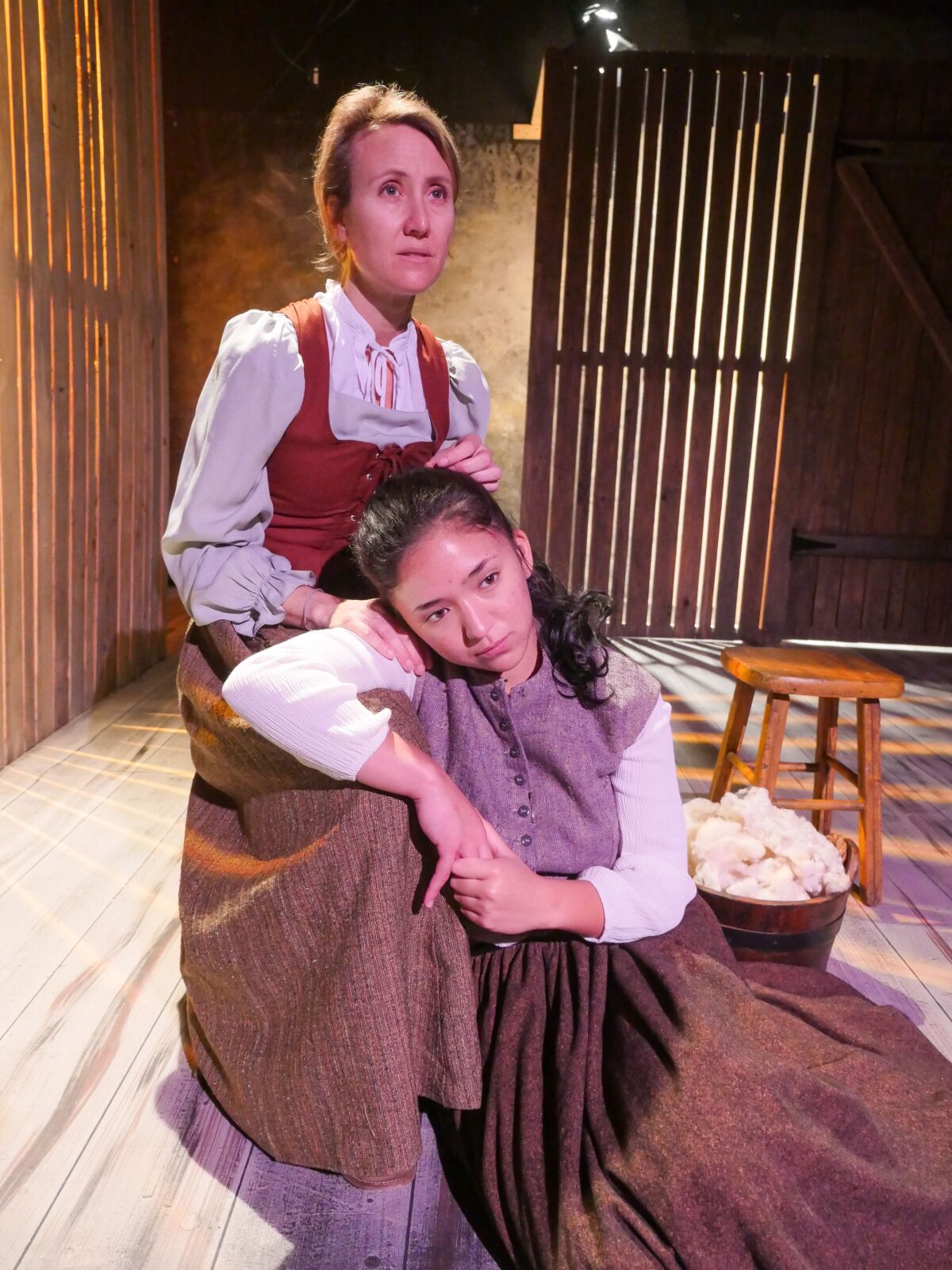 Jennifer Eve Thorn, left, and Mikaela Rae Macias in Moxie Theatre's "Mother of the Maid."