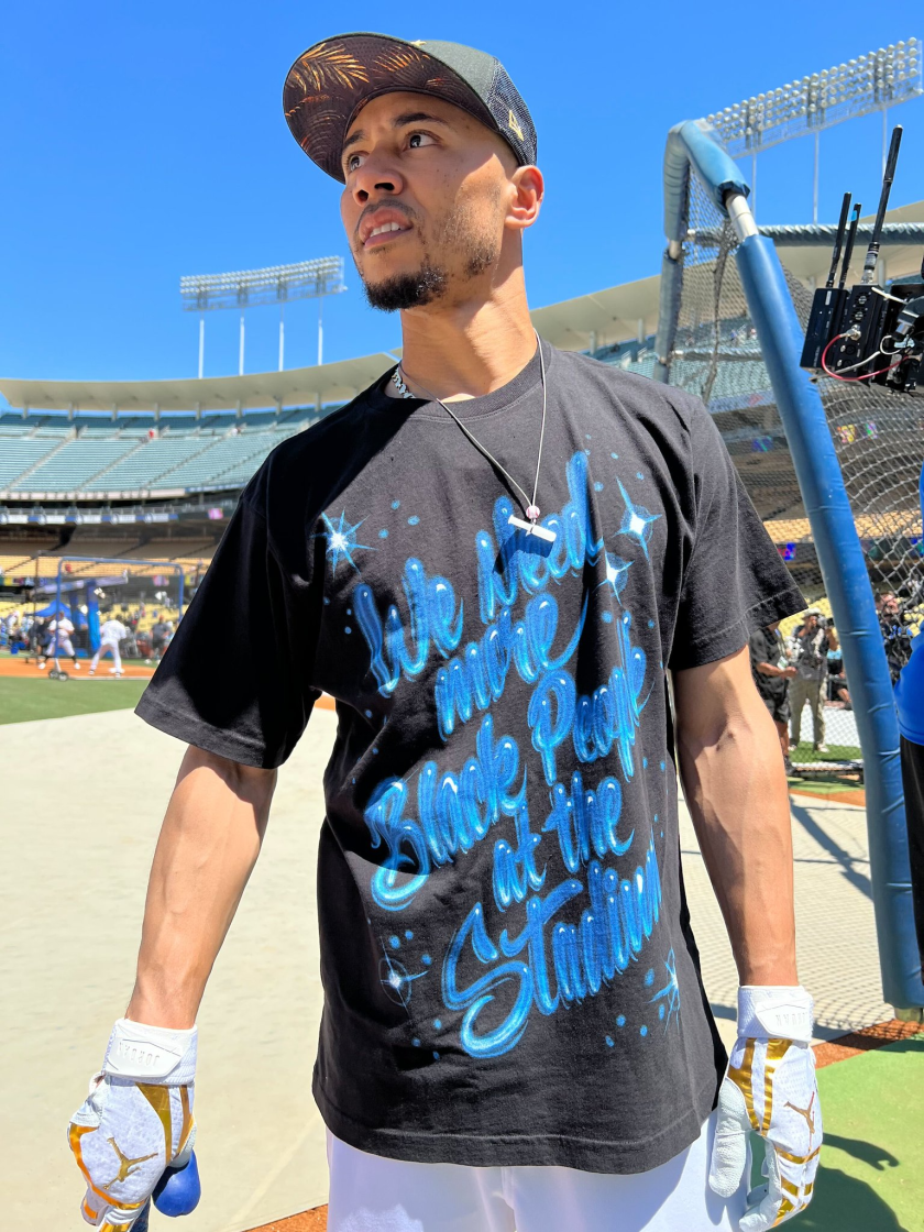 Mookie Betts' shirt during batting practice carried a message