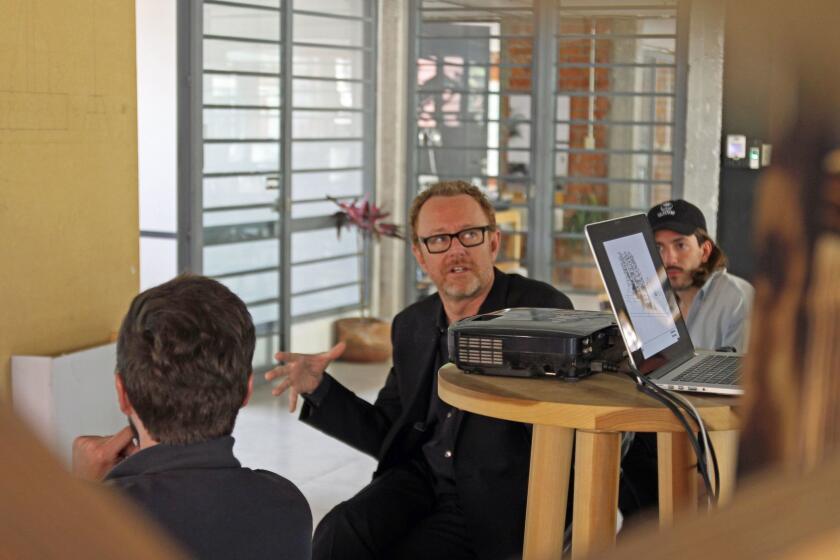 SCI-Arc's John Enright, center, helps lead an architecture studio in collaboration with a colleague from the Universidad Iberoamericana in Mexico City.