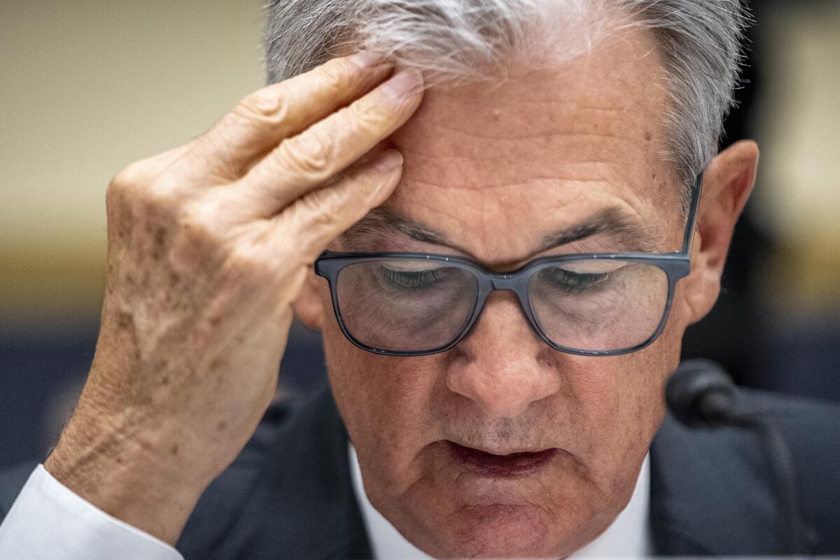 Federal Reserve Chairman Jerome Powell speaks during a House Financial Services Committee hearing in Washington. 