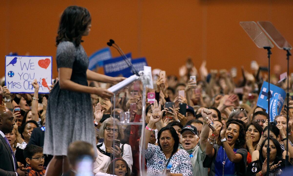 First lady Michelle Obama speaks at an Arizona Democartic Party rally in Phoenix on Oct. 20, 2016.