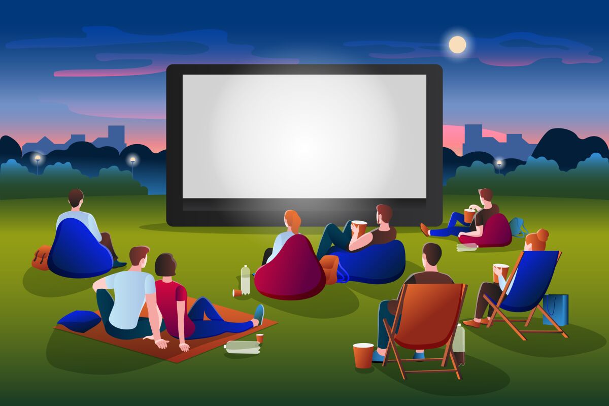 drawing of people watching a movie outdoors