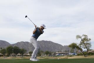 Sam Burns hits from the 18th tee at the Nicklaus Tournament Course at PGA West.