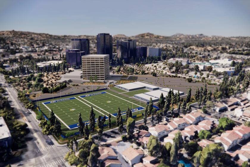 An artist rendering shows the planned Rams practice facility in Woodland Hills.
