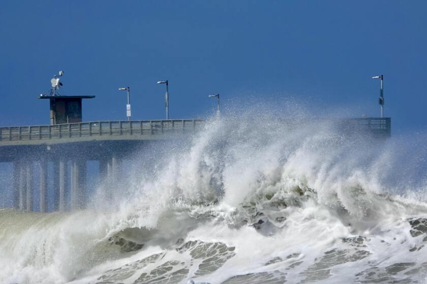 Storm-whipped waves pounded Ocean Beach on Sunday.