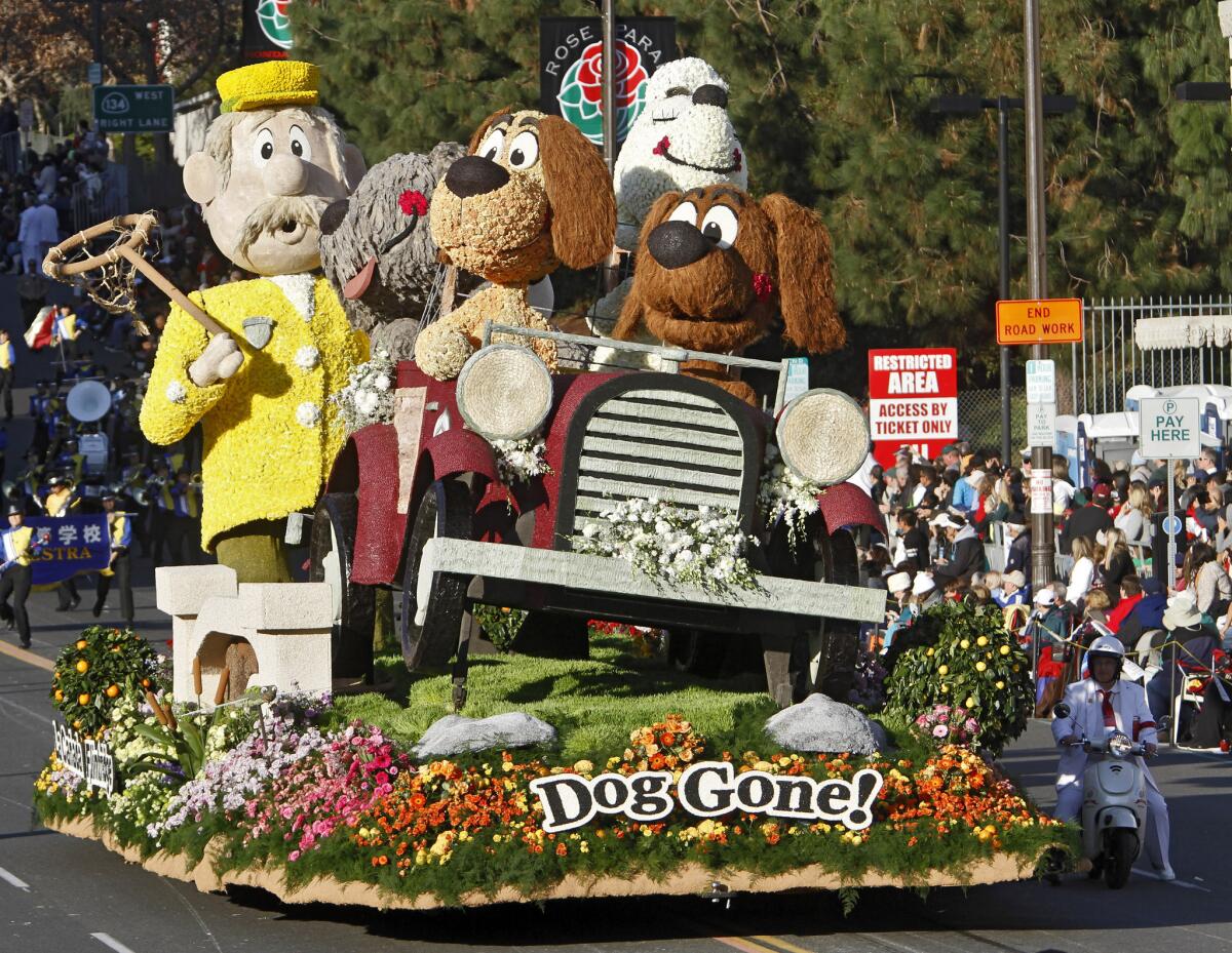 Last year's La Cañada Flintridge float "Dog Gone!" won the Bob Hope Humor award for most comical and amusing entry at the 2014 Rose Parade in Pasadena on Wednesday, January 1, 2014.
