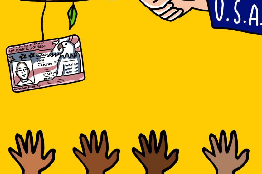Illustration of hands reaching up to a ID card 