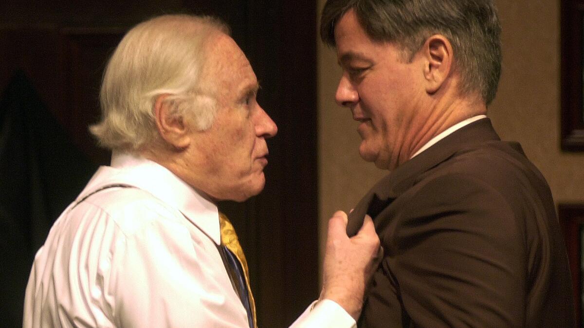 George Coe, left, with Francis Guinan in a scene from the play "God's Man in Texas." His resume included roles on stage, TV and in films.