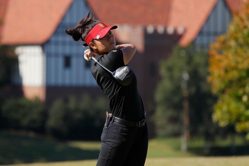 ATLANTA, GA - OCTOBER 31: Jennifer Chang of the USC Trojans tees off the sixth tee during day three of the 2018 East Lake Cup at East Lake Golf Club on October 31, 2018 in Atlanta, Georgia. (Photo by Kevin C. Cox/Getty Images) ** OUTS - ELSENT, FPG, CM - OUTS * NM, PH, VA if sourced by CT, LA or MoD **