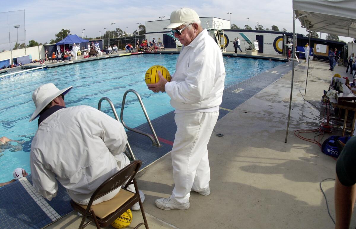After retiring, Dick Draz volunteered by working as a tournament director for water polo tournaments.