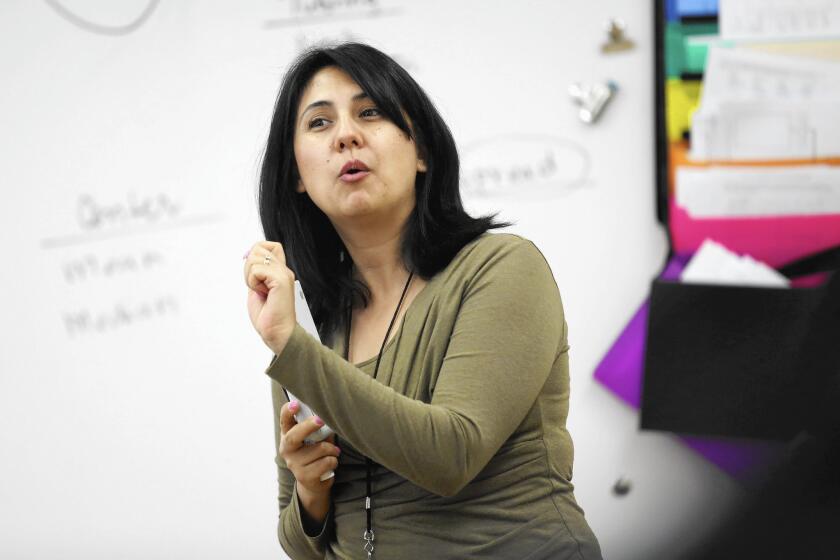 Monica Casillas teaches a data science class, which focuses on statistics and computer programming, at Francis Polytechnic High School in February.
