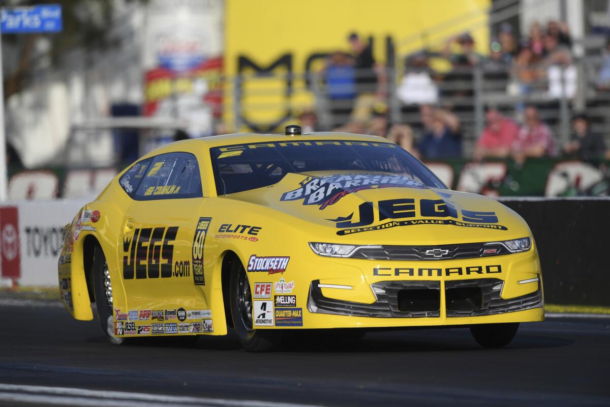 Jeg Coughlin Jr., a five-time pro stock champion, stayed in the top spot Feb. 8, 2020, in Pomona to earn his 33rd career No. 1 qualifier.